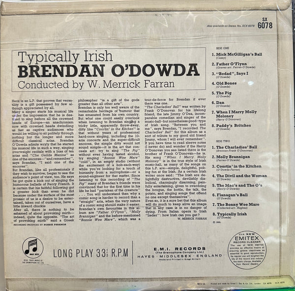 Brendan O'Dowda - Typically Irish - VG+ LP Record 1966 Columbia UK Mono Original Vinyl - Irish Pop / Vocal - Shuga Records