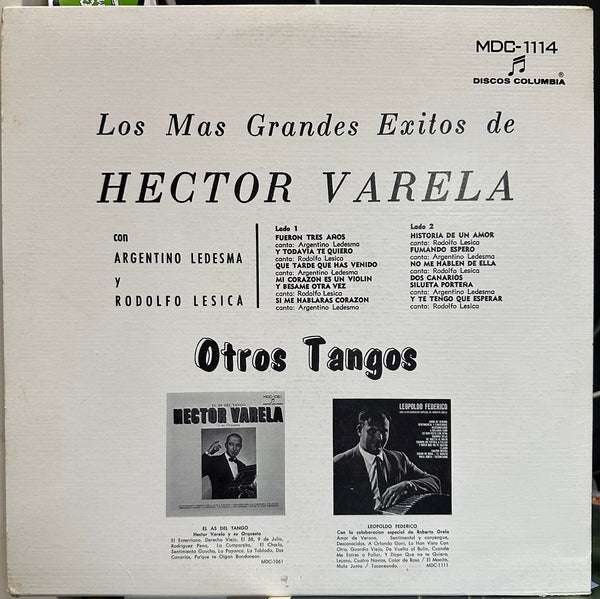 Héctor Varela Con Argentino Ledesma Y Rodolfo Lesica - Los Más Grandes Éxitos De Héctor Varela - VG+ LP Record Discos Columbia USA Original Vinyl - latin Tango - Shuga Records