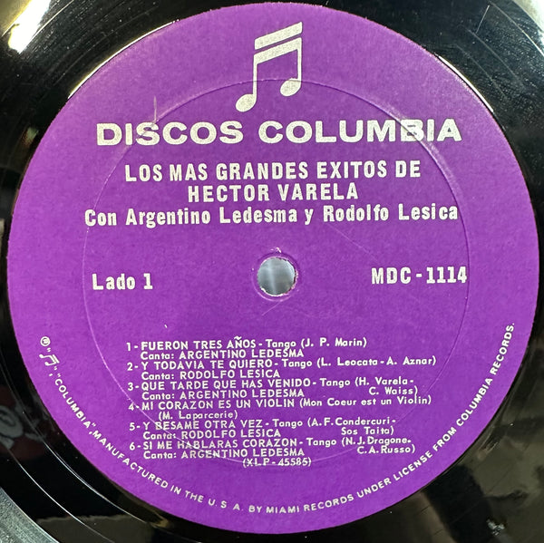 Héctor Varela Con Argentino Ledesma Y Rodolfo Lesica - Los Más Grandes Éxitos De Héctor Varela - VG+ LP Record Discos Columbia USA Original Vinyl - latin Tango - Shuga Records