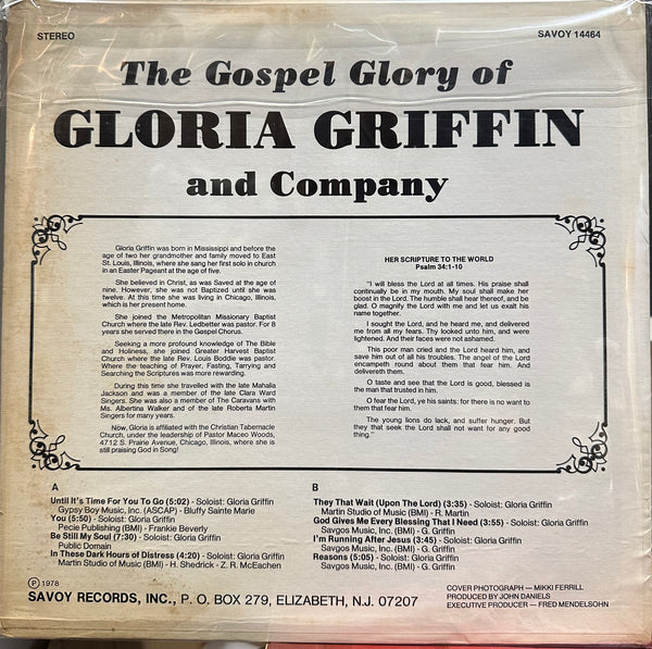 Gloria Griffin – The Gospel Glory Of Gloria Griffin - VG LP Record 1978 Savoy USA RARE Vinyl - Gospel / Soul - Shuga Records