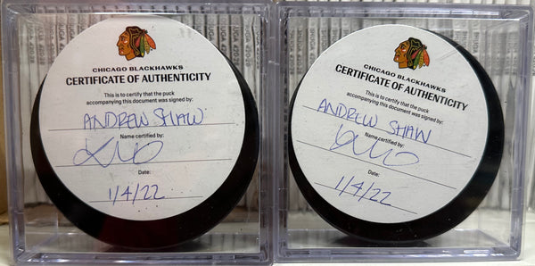 Signed Autographed - Andrew Shaw - Chicago Blackhawks Hockey Puck - 2022 w/COA - Shuga Records