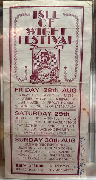 Isle of Wight Festival - 1970 Original Concert Handbill Flyer The Doors Jimi Hendrix Miles Davis - Shuga Records