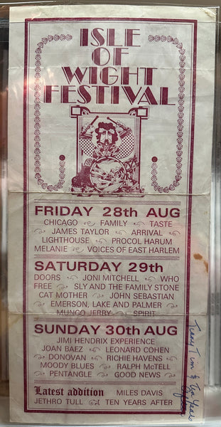 Isle of Wight Festival - 1970 Original Concert Handbill Flyer The Doors Jimi Hendrix Miles Davis - Shuga Records