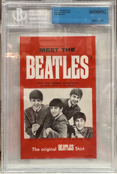 1964 Meet the Beatles - Souvenir Photo Card T-shirt Hang Card RN 15199 BECKETT BGC MINT - Shuga Records