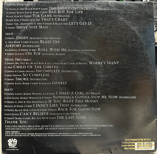 P. Diddy & The Bad Boy Family - The Saga Continues... - VG+ 2 LP Record 2001 Bad Boy USA Promo Vinyl & Insert - Hip Hop / Pop Rap - Shuga Records