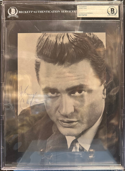 Signed Autographed - JOHNNY CASH - 8.5" x 6.25" Black And White Photo PEN BAS Beckett COA Authentic - Shuga Records