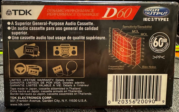 New Sealed NOS - Japan TDK D-60 Dynamic Performance Cassette Tape Normal Bias Type 1 - Shuga Records