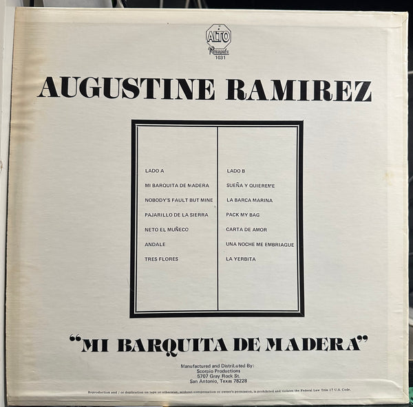 Augustine Ramirez - Mi Barquita De Madera - VG+ LP Record 1968 Alto USA Vinyl - Latin / Soul / Funk / Cumbia - Shuga Records