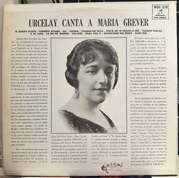 Nicolas Urcelay - Urcelay Canta A María Grever (1954) - VG+ LP Record 1960s Discos Columbia USA Vinyl - Latin / Bolero - Shuga Records
