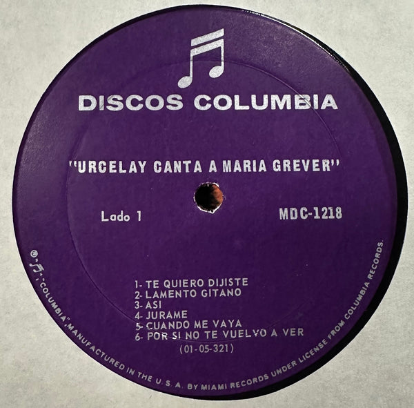Nicolas Urcelay - Urcelay Canta A María Grever (1954) - VG+ LP Record 1960s Discos Columbia USA Vinyl - Latin / Bolero - Shuga Records