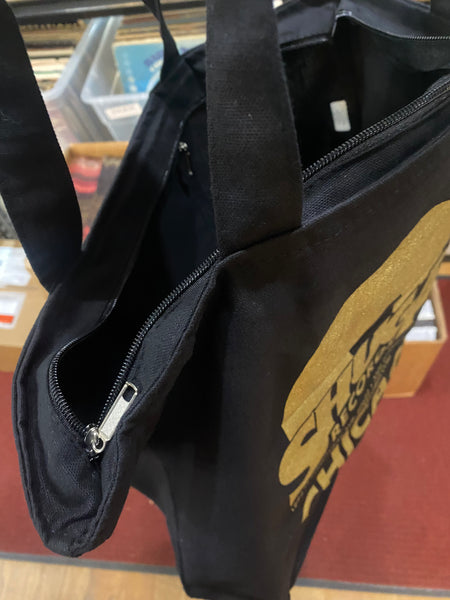 Shuga Records Chicago Tote Bag - Zippered with Inner Pocket - Black / Gold