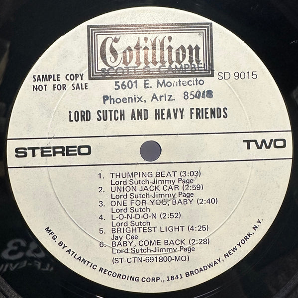 Signed Autographed - Lord Sutch And Heavy Friends - Cotillion USA Promo Vinyl - Psychedelic Rock / Blues Rock / Classic Rock - Shuga Records