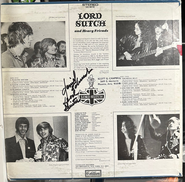 Signed Autographed - Lord Sutch And Heavy Friends - Cotillion USA Promo Vinyl - Psychedelic Rock / Blues Rock / Classic Rock - Shuga Records