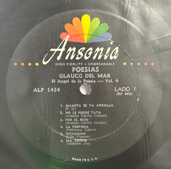Glauco Del Mar - Poesias Volumen 4. El Angel De La Poesia - VG+ LP Record 1960s Ansonia Vinyl - Latin / Poetry - Shuga Records