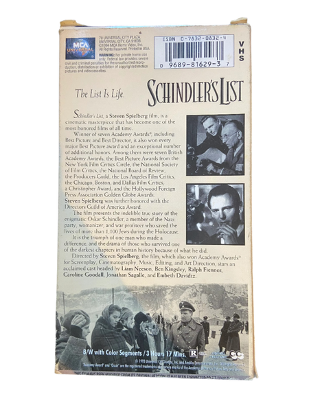 Schindler's List (1993) - Used 2 VHS 1994 Universal Tape - Shuga Records