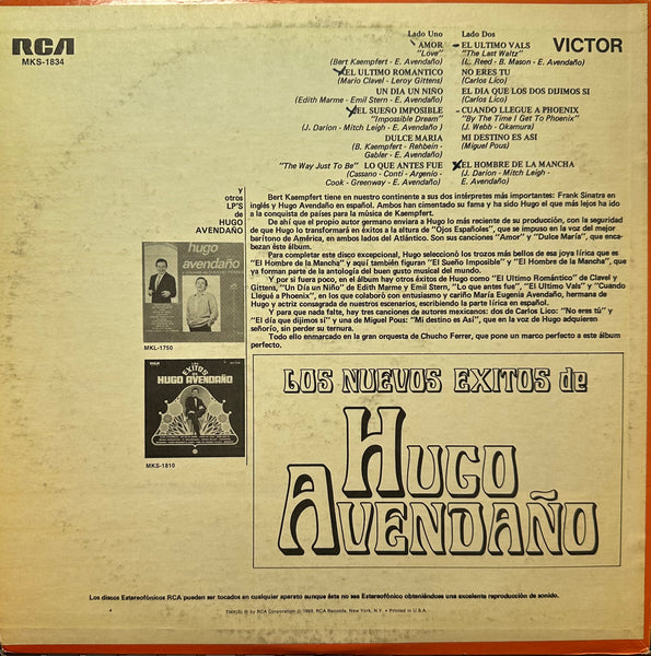 Hugo Avendano - El Ultimo Vals, Amor Y Los Nuevos Exitos De - Mint- LP Record 1969 RCA USA Vinyl - Latin / Pop - Shuga Records