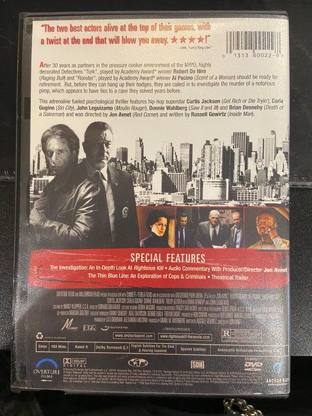 Righteous Kill (2008) - Used VG+ DVD 2009 Blockbuster Copy Overture Films - Shuga Records