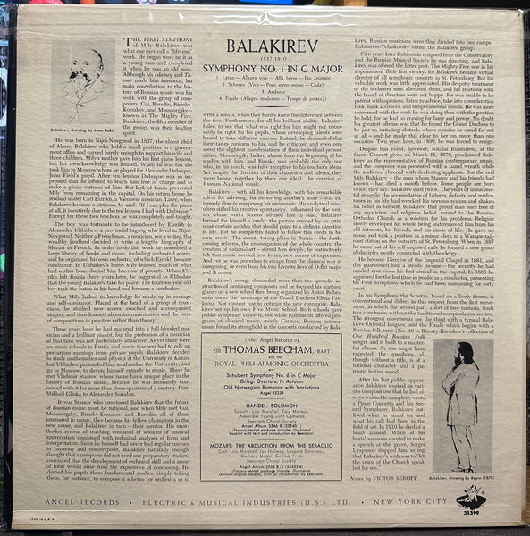 Sir Thomas Beecham / Balakirev – Symphony No. 1 In C Major - Mint- LP Record 1957 Angle USA/UK Mono Vinyl - Classical - Shuga Records
