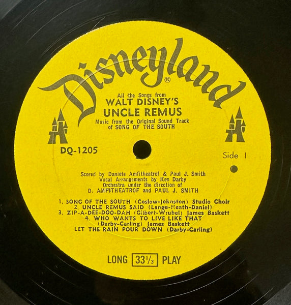 Various ‎– All The Songs From Walt Disney's Uncle Remus - Music From "Song Of The South" (1959) - VG LP Record 1963 Disneyland USA Original Vinyl - Soundtrack / Children's - Shuga Records