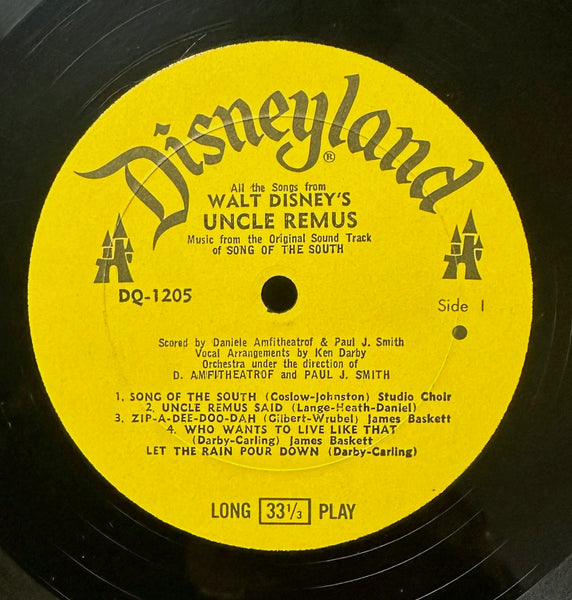 Various ‎– All The Songs From Walt Disney's Uncle Remus - Music From "Song Of The South" (1959) - VG LP Record 1963 Disneyland USA Original Vinyl - Soundtrack / Children's