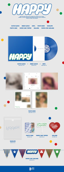 Jin - Happy - New EP 2025 Bighit Blue Vinyl, Balloon, Cake Topper, Photocard, Photobook & Envelope - K-Pop