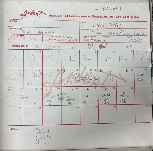 Larry McCray Tape Reel Studio Recording #1 Platinum Quantegy GP9 Detroit Blues - Shuga Records