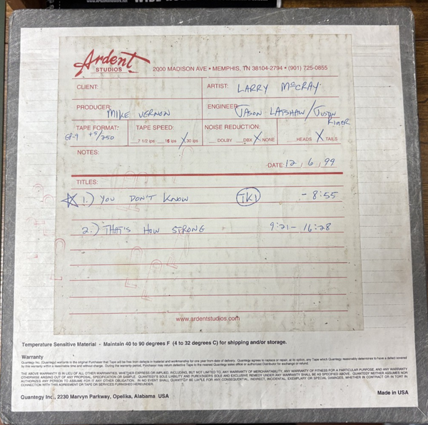 Larry McCray Tape Reel Studio Recording #1 Platinum Quantegy GP9 Detroit Blues - Shuga Records