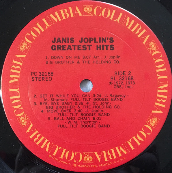 Janis Joplin - Janis Joplin's Greatest Hits (1973) - VG+ LP Record 1981 Columbia USA Vinyl - Classic Rock / Blues Rock