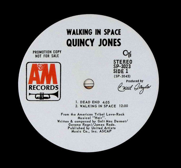 Quincy Jones - Walking In Space - VG LP Record 1969 CTI A&M USA Promo White Label Vinyl - Jazz / Soul-Jazz / Jazz-Funk - Shuga Records