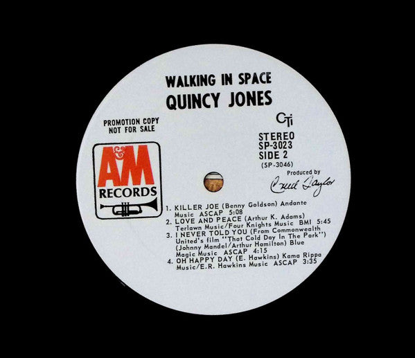 Quincy Jones - Walking In Space - VG LP Record 1969 CTI A&M USA Promo White Label Vinyl - Jazz / Soul-Jazz / Jazz-Funk - Shuga Records
