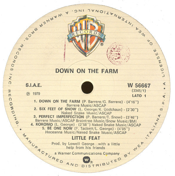 Little Feat - Down On The Farm - Mint- LP Record 1979 Warner Italy Vinyl - Classic Rock - Shuga Records