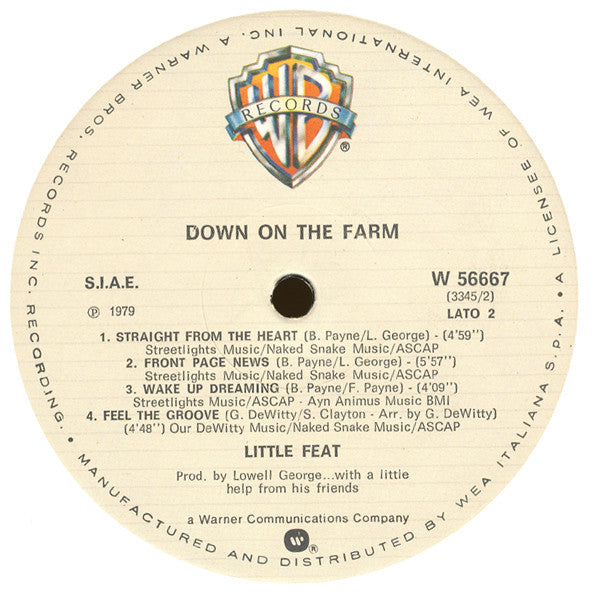 Little Feat - Down On The Farm - Mint- LP Record 1979 Warner Italy Vinyl - Classic Rock - Shuga Records