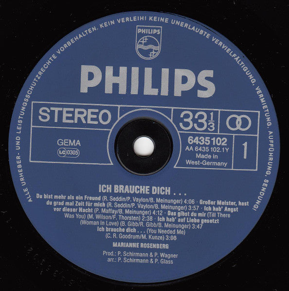 Marianne Rosenberg - ch Brauche Dich... - VG+ (VG- Cover) LP Record 1981 Philips Germany Vinyl - Pop / Rock / Schlager - Shuga Records
