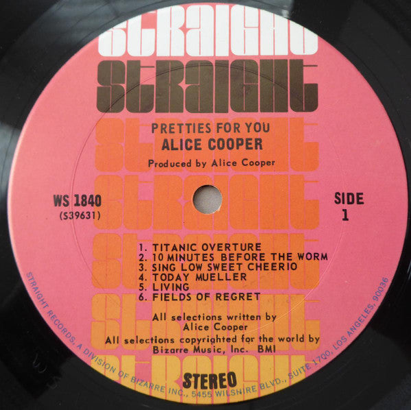 Alice Cooper - Pretties For You - VG+ (VG- cover low grade) LP Record 1969 Straight USA Original Vinyl - Psychedelic Rock / Hard Rock - Shuga Records