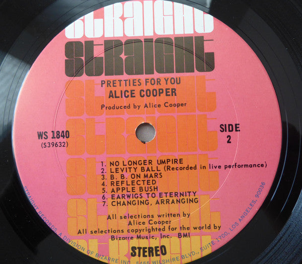 Alice Cooper - Pretties For You - VG+ (VG- cover low grade) LP Record 1969 Straight USA Original Vinyl - Psychedelic Rock / Hard Rock - Shuga Records