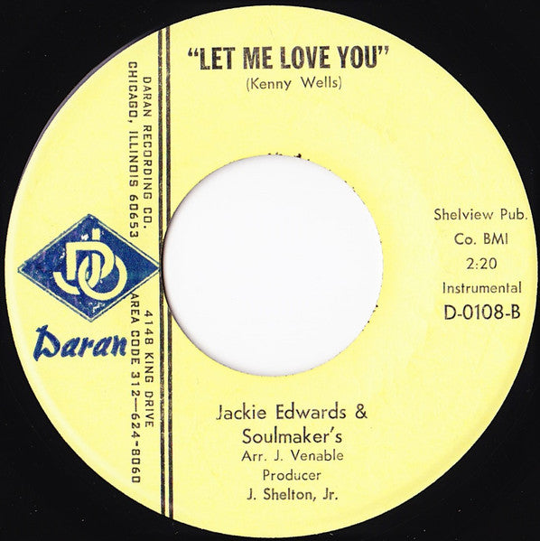 Jackie Edwards & Soulmaker's – The Vamp / Let Me Love You - New 7" Single Record 1968 Daran Blue Logo Vinyl - Chicago Northern Soul - Shuga Records