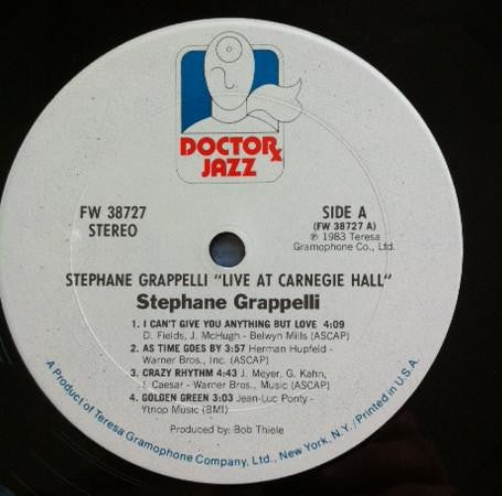 Stéphane Grappelli – Live At Carnegie Hall - Mint- LP Record 1983 Doctor Jazz USA Vinyl - Jazz - Shuga Records