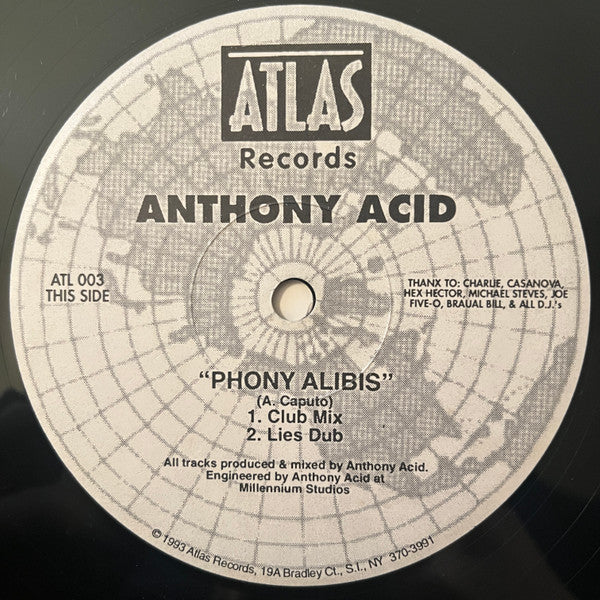 Anthony Acid - Phony Alibis - Mint- 12" Single Record 1993 ATLAS USA Vinyl - Tribal House / Deep House - Shuga Records