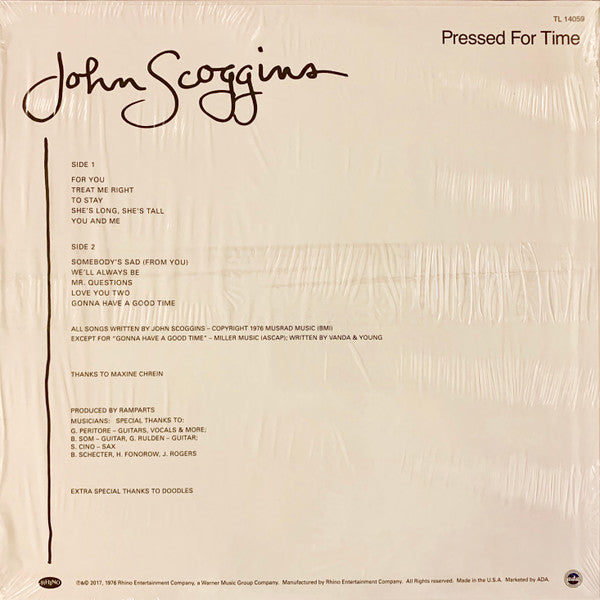 John Scoggins - Pressed for Time (1976) - Mint- LP Record Store Day 2017 Tiger Lily RSD Vinyl  - Power Pop / Classic Rock