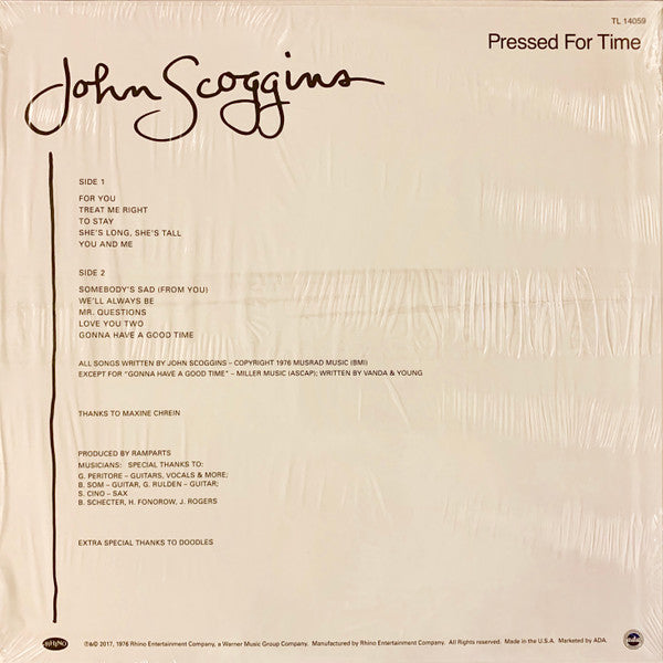 John Scoggins - Pressed for Time (1976) - Mint- LP Record Store Day 2017 Tiger Lily RSD Vinyl  - Power Pop / Classic Rock - Shuga Records