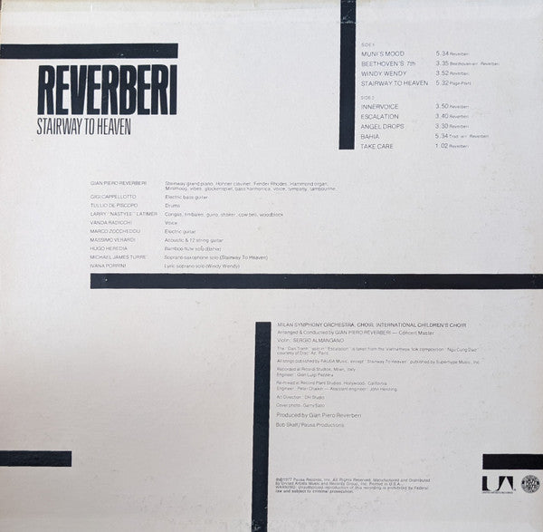 Reverberi - Stairway To Heaven - VG+ LP Record 1977 United Artists USA Original Vinyl - Jazz / Jazz-Rock - Shuga Records