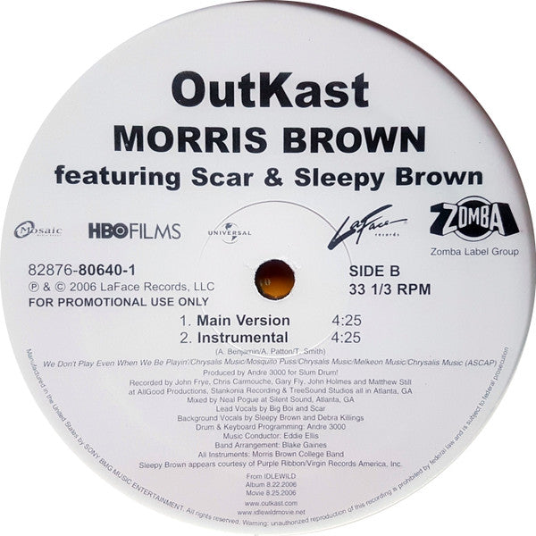 Outkast - Morris Brown - Mint- 12" Single Record 2006 LaFace USA Promo Vinyl - Hip Hop - Shuga Records