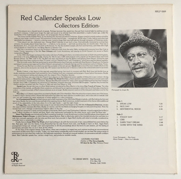 Red Callender – Speaks Low (Collectors Edition) (1957) - VG+ LP Record 1978 Red USA Vinyl - Jazz - Shuga Records