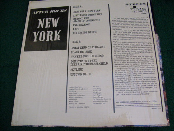 Sonny Lester - After Hours / New York - VG+ LP Record 1964 Time USA Vinyl - Jazz / Cool Jazz - Shuga Records