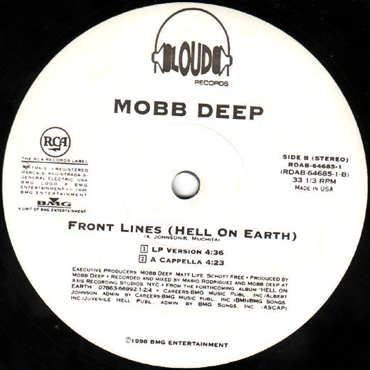 Mobb Deep - Front Lines (Hell On Earth) - VG+ 12" Single Record 1996 Loud RCA BMG USA Promo Vinyl - Hip Hop / Boom Bap - Shuga Records