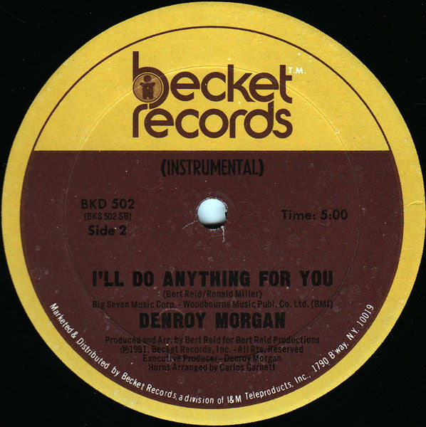 Denroy Morgan - I'll Do Anything For You - VG+ 12" Single 1981 Becket USA Vinyl - Disco / Boogie - Shuga Records