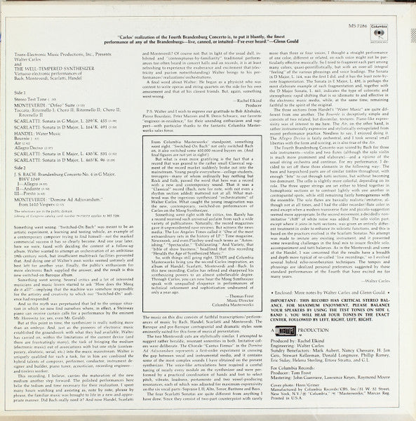 Walter Carlos ‎– The Well-Tempered Synthesizer - Mint- LP Record 1969 Columbia USA 360 Vinyl - Modern Classical / Experimental / Electronic - Shuga Records