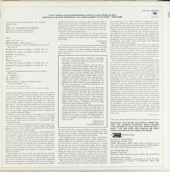 Walter Carlos ‎– The Well-Tempered Synthesizer - Mint- LP Record 1969 Columbia USA 360 Vinyl - Modern Classical / Experimental / Electronic