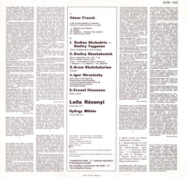 Leila Rásonyi & György Miklós - Tzyganov, Shostakovich, Stravinsky, Chausson - Violin Recital - Mint- LP Record 1976 Hungaroton Hungary Vinyl - Classical - Shuga Records