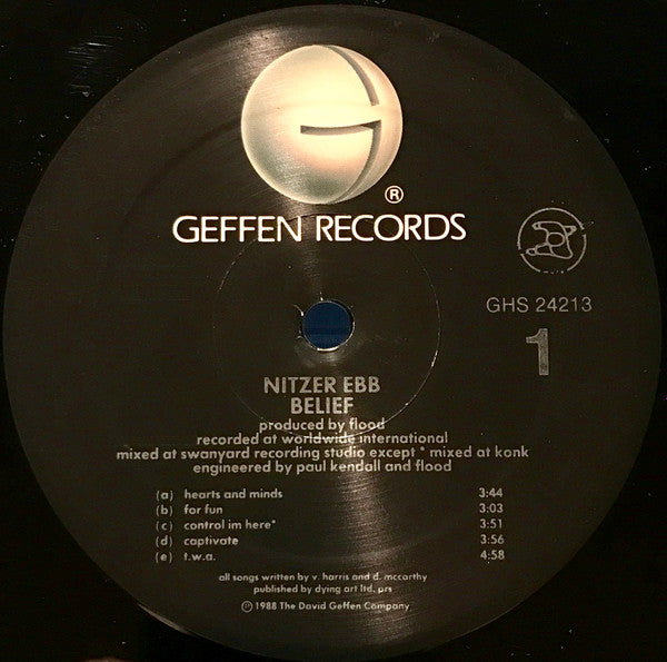 Nitzer Ebb - Belief - VG- (Low Grade) LP Record 1989 Geffen Vinyl - Electronic / Industrial / EBM - Shuga Records